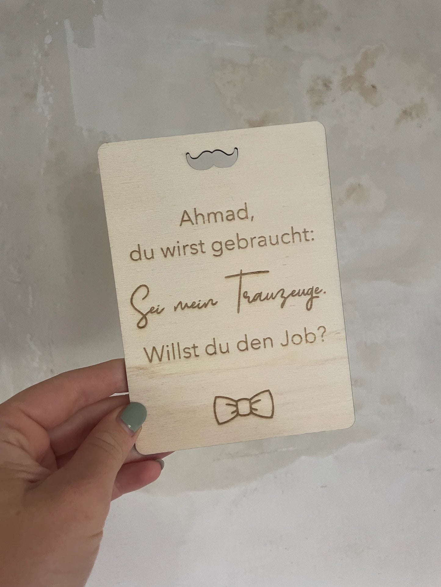 Personalisierte Holzpostkarte – Trauzeuge