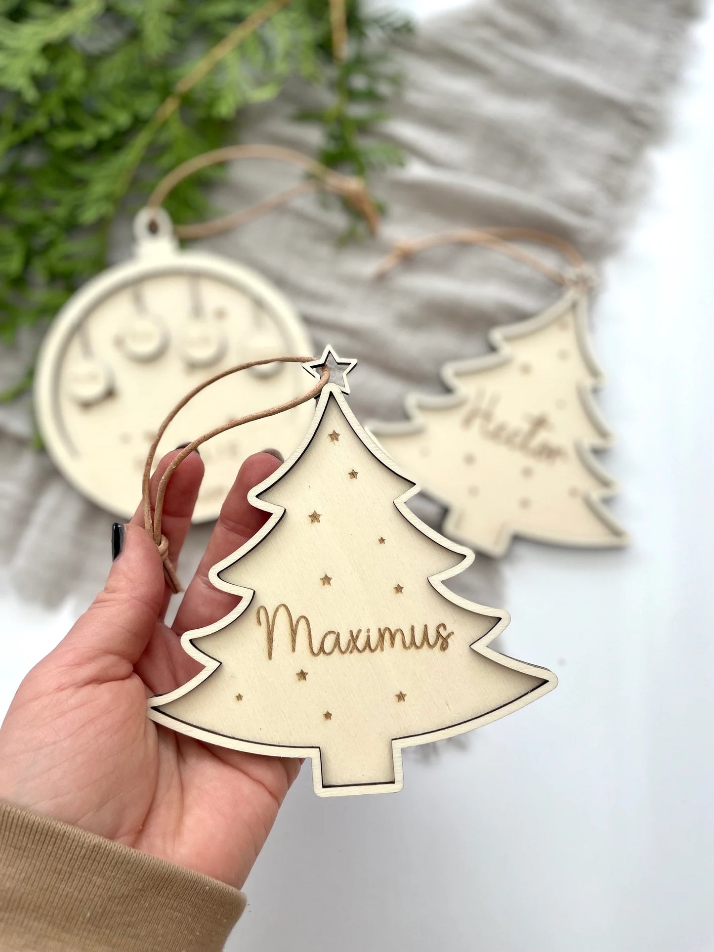 Personalisierter Weihnachtsbaumanhänger – Weihnachtsbaum aus Holz 3D