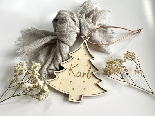 Personalisierter Weihnachtsbaumanhänger – Weihnachtsbaum aus Holz 3D