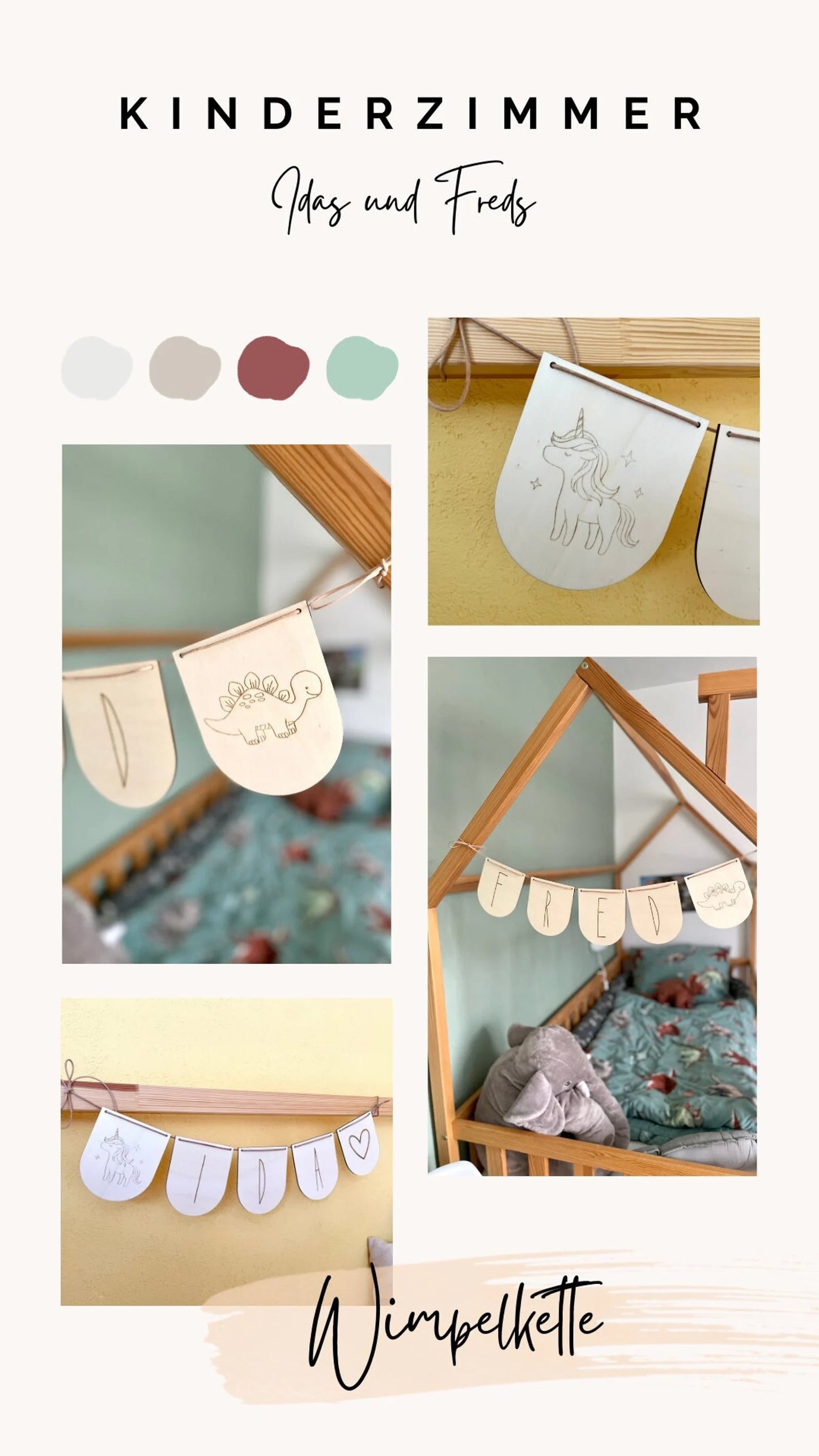 Personalisierte Wimpelkette aus Holz mit Namen