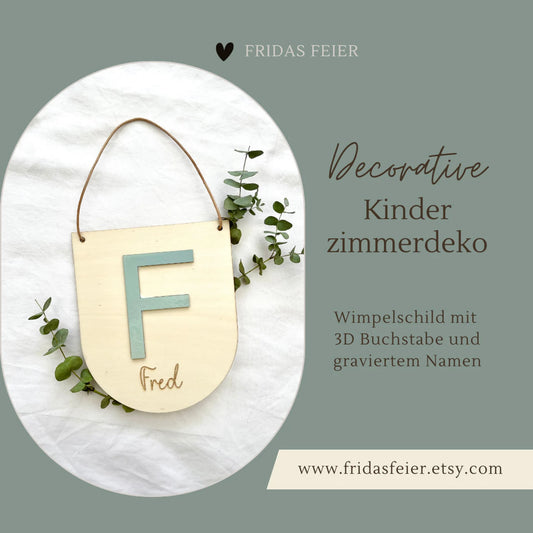 Personalisierter Wimpel aus Holz mit Namen