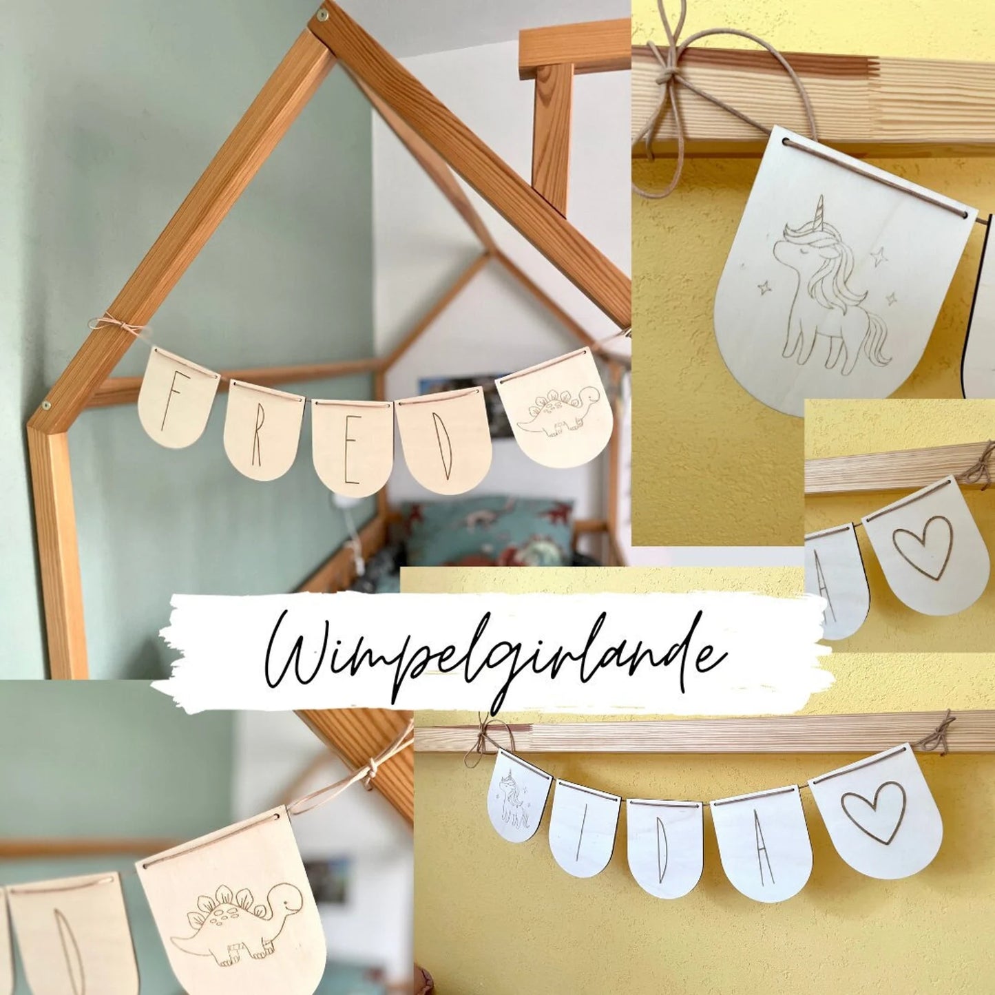 Personalisierte Wimpelkette aus Holz mit Namen