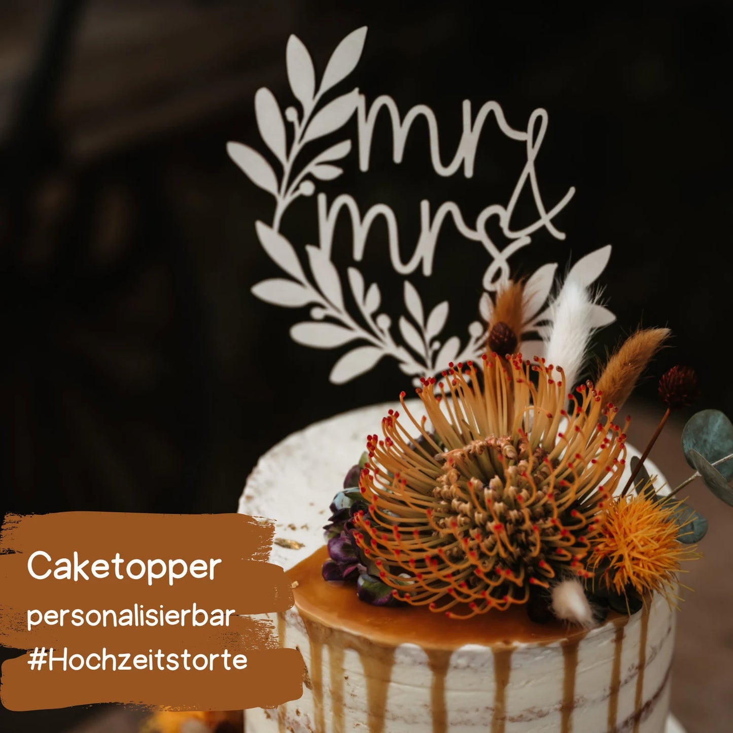 Personalisierter Caketopper für die Hochzeitstorte – Floral