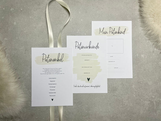 Patenkarten/ Patenurkunde im 3er Set