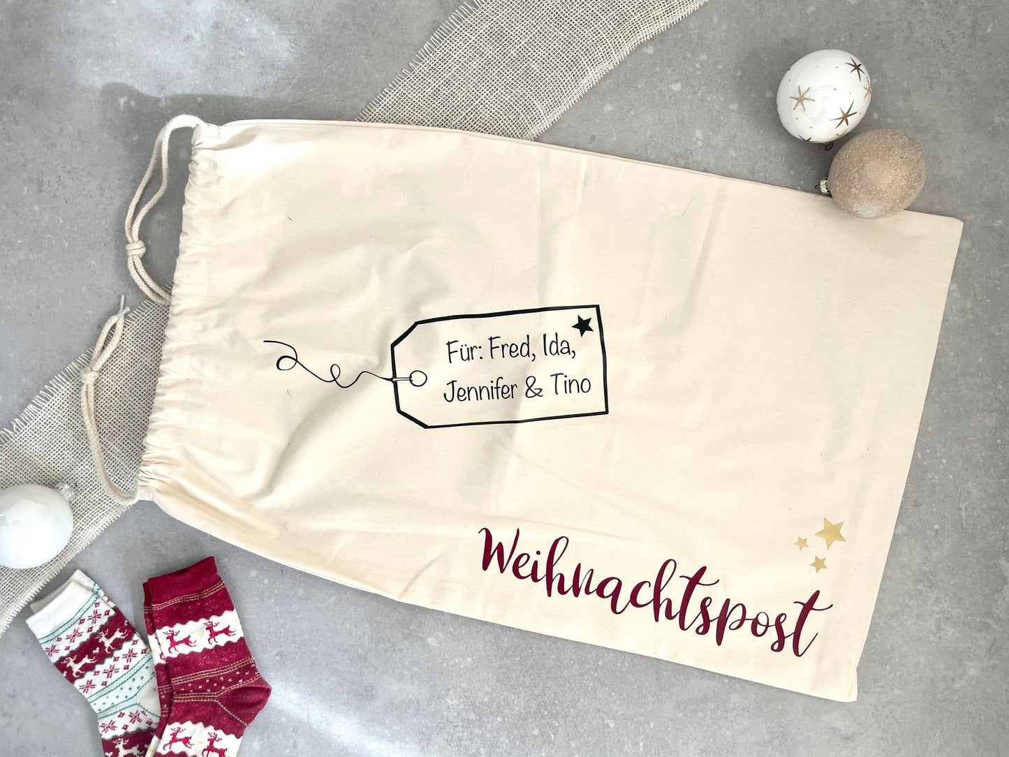 Personalisierter XL Weihnachtsmannsack – Baumwollsack mit Namen