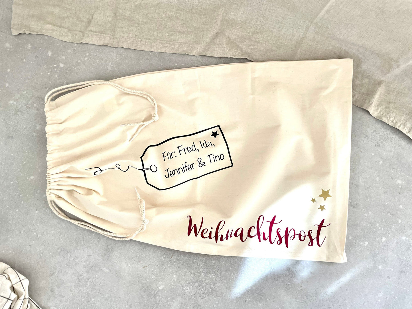Personalisierter XL Weihnachtsmannsack – Baumwollsack mit Namen