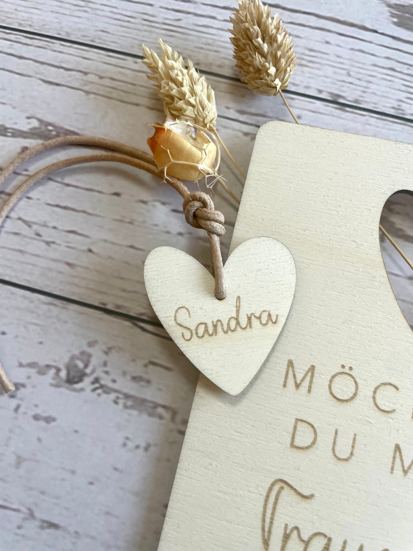Personalisierte Holzpostkarte mit Anhänger – Trauzeugin