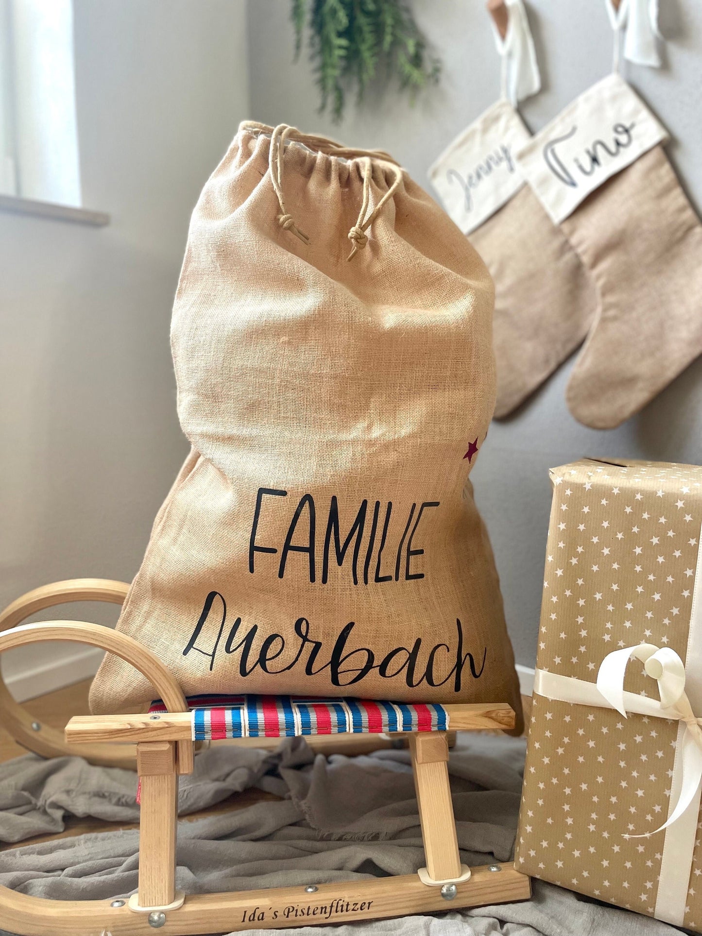 Personalisierter XL Weihnachtsmannsack – Jutesack mit Namen