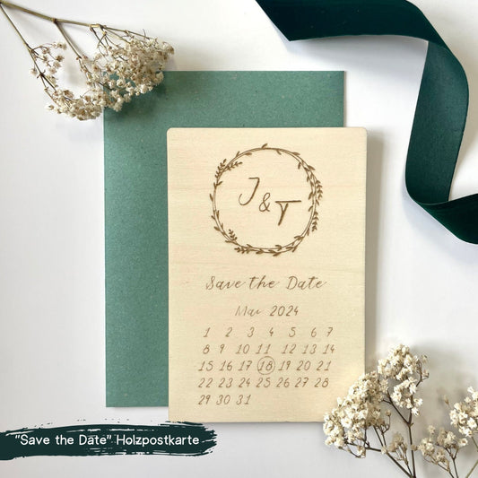 Personalisierte Holzpostkarte – Save the Date