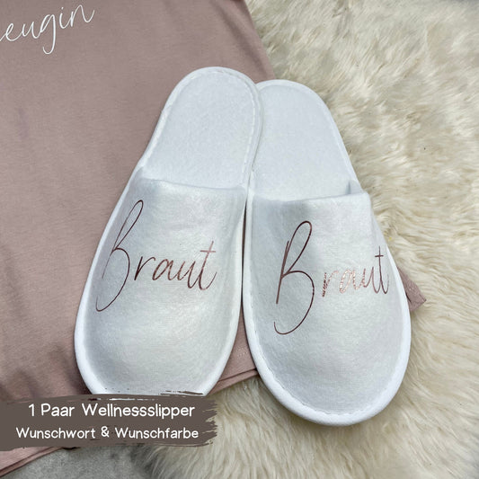 Personalisierte Wellnessslipper für die Braut
