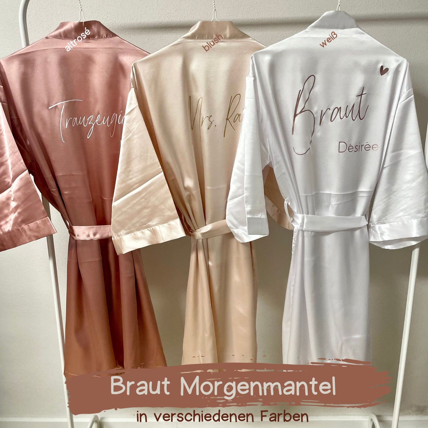 Personalisierter Morgenmantel ohne Spitze für Braut & Brautjungfern