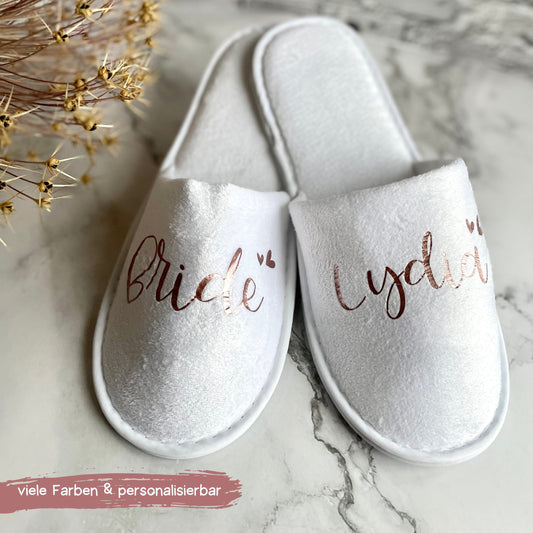 Personalisierte Wellnessslipper für die Braut