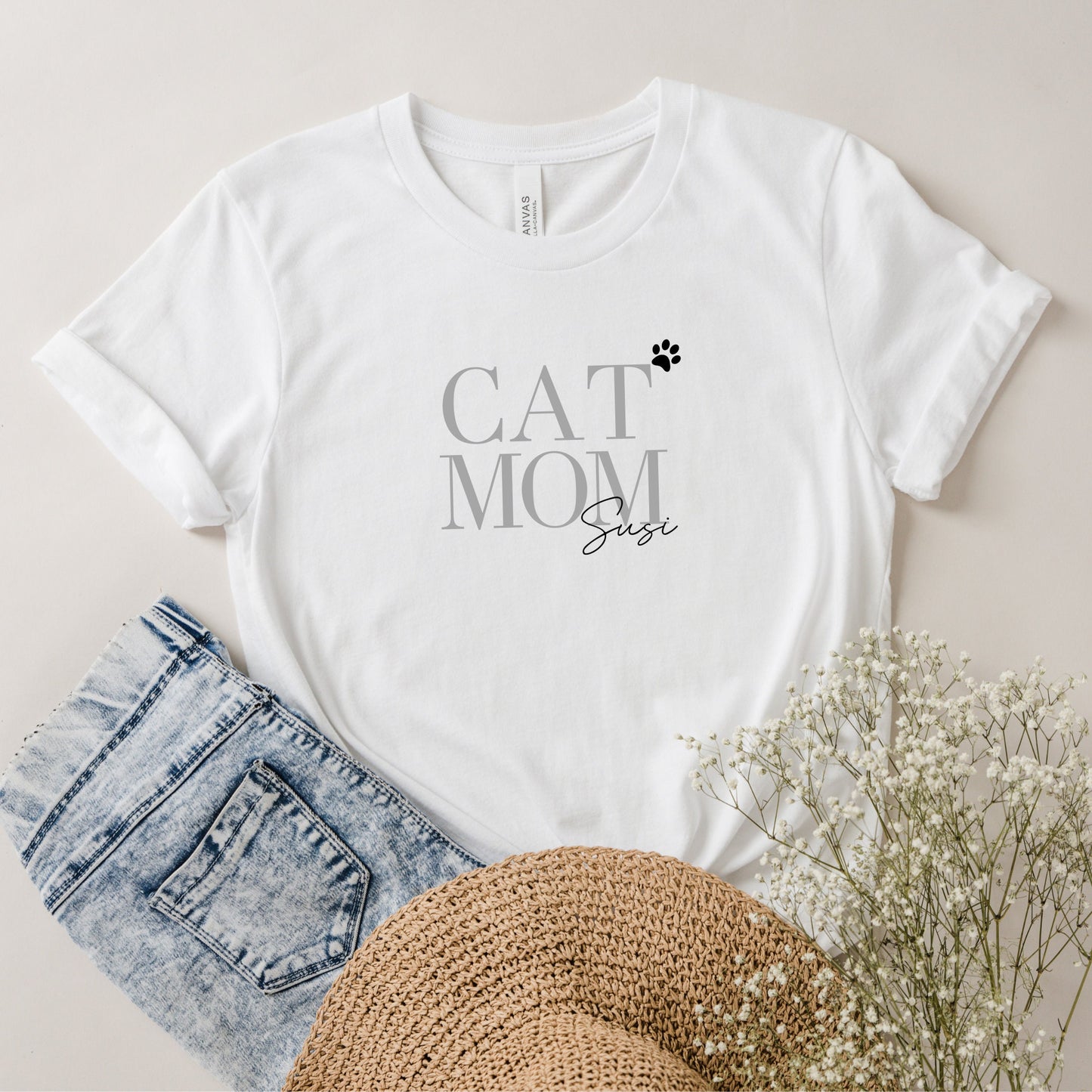 Personalisiertes T-Shirt – Cat Mom oder Dog Mom – Design 2