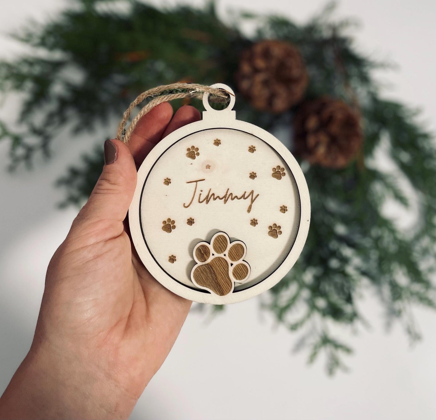 Personalisierter Weihnachtsbaumanhänger – Weihnachtsbaumkugel aus Holz 3D