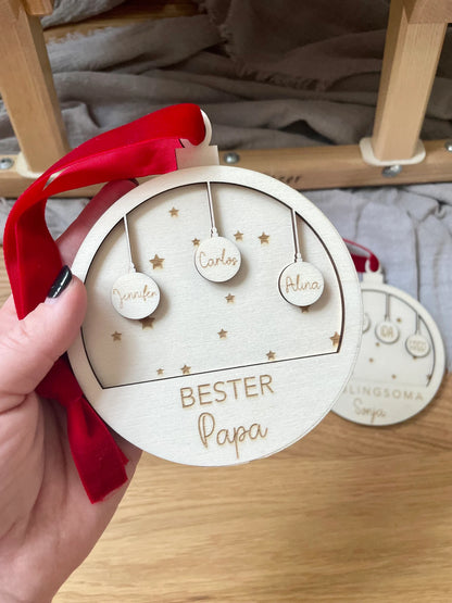 Personalisierter Weihnachtsbaumanhänger – Weihnachtskugel aus Holz 3D