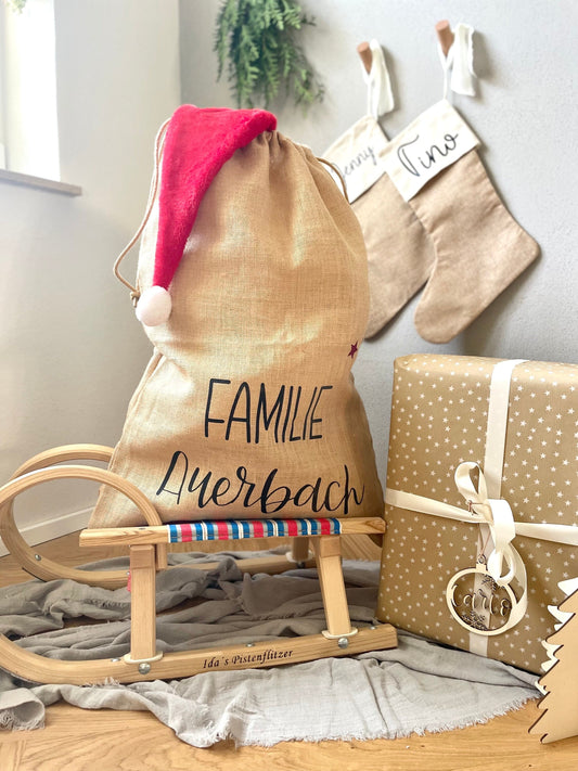 Personalisierter XL Weihnachtsmannsack – Jutesack mit Namen