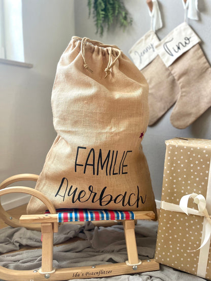 Personalisierter XL Weihnachtsmannsack – Jutesack mit Namen